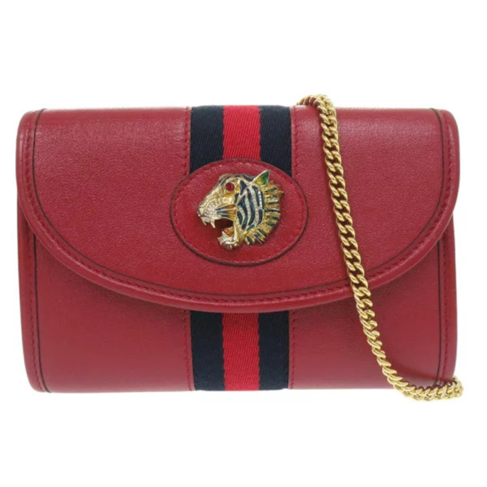 Gucci Raja Web Stripe Chain Shoulder Bag Leather Canvas Red Navy Blue - Picture 1 of 6